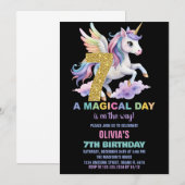 Rainbow Unicorn Invitations Anniversaire Vol (Devant / Derrière)