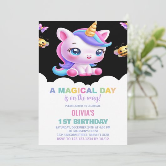 Rainbow Unicorn Invitations d'anniversaire (Debout devant)