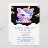 Rainbow Unicorn Invitations d'anniversaire (Devant / Derrière)