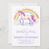 Rainbow Unicorn Invitations d'anniversaire (Devant)