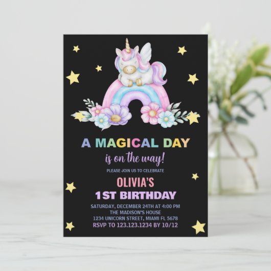 Rainbow Unicorn Invitations d'anniversaire (Debout devant)