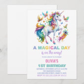 Rainbow Unicorn Invitations d'anniversaire (Devant / Derrière)