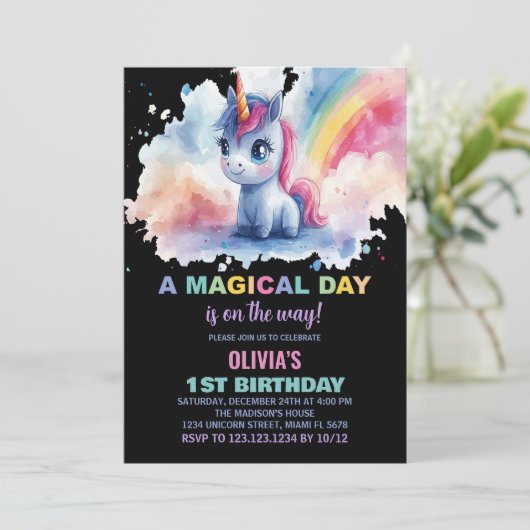 Rainbow Unicorn Invitations d'anniversaire (Debout devant)