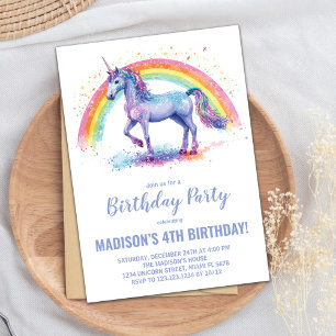 Rainbow Unicorn Invitations d'anniversaire