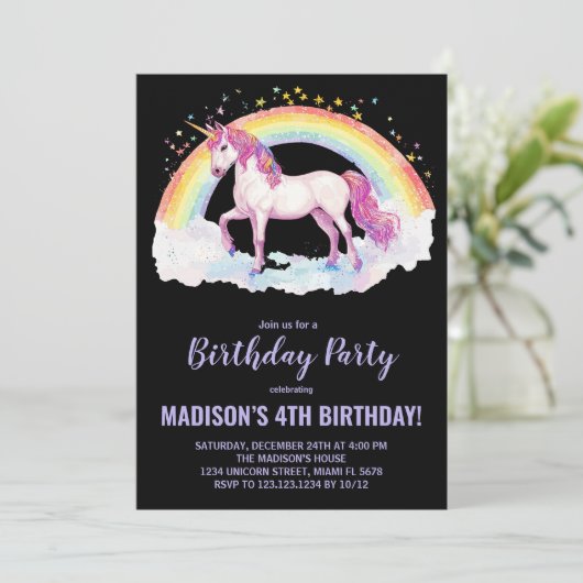 Rainbow Unicorn Invitations d'anniversaire (Debout devant)