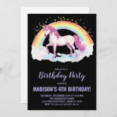 Rainbow Unicorn Invitations d'anniversaire (Devant / Derrière)
