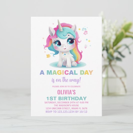 Rainbow Unicorn Invitations d'anniversaire (Debout devant)