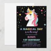 Rainbow Unicorn Invitations d'anniversaire (Devant / Derrière)