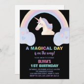 Rainbow Unicorn Invitations d'anniversaire (Devant / Derrière)