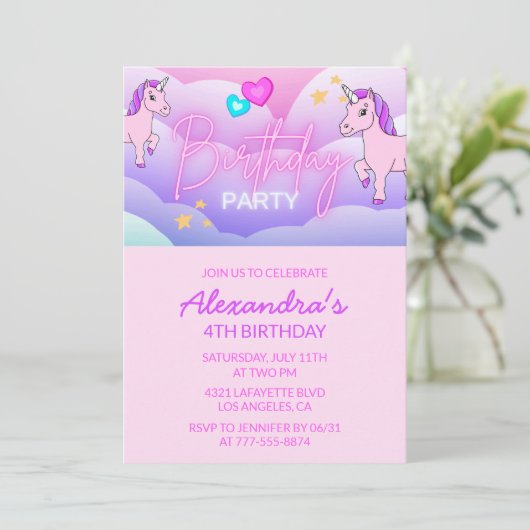Rainbow Unicorn Invitations d'anniversaire 4th Gir (Debout devant)