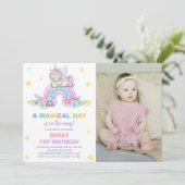 Rainbow Unicorn Invitations d'anniversaire avec ph (Debout devant)