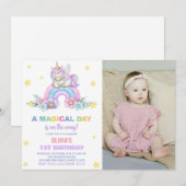 Rainbow Unicorn Invitations d'anniversaire avec ph (Devant / Derrière)