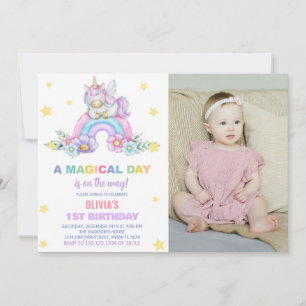 Rainbow Unicorn Invitations d'anniversaire avec ph