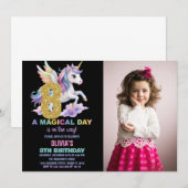 Rainbow Unicorn Invitations d'anniversaire avec ph (Devant / Derrière)