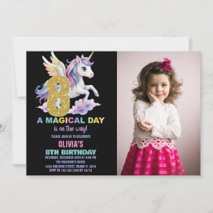 Rainbow Unicorn Invitations d'anniversaire avec ph