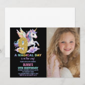 Rainbow Unicorn Invitations d'anniversaire avec ph (Devant / Derrière)