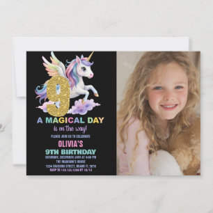 Rainbow Unicorn Invitations d'anniversaire avec ph