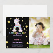 Rainbow Unicorn Invitations d'anniversaire avec ph (Devant / Derrière)