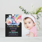 Rainbow Unicorn Invitations d'anniversaire avec ph (Debout devant)
