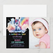 Rainbow Unicorn Invitations d'anniversaire avec ph (Devant / Derrière)