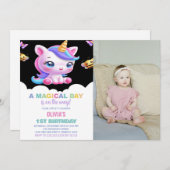 Rainbow Unicorn Invitations d'anniversaire avec ph (Devant / Derrière)