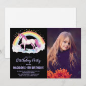 Rainbow Unicorn Invitations d'anniversaire avec ph (Devant / Derrière)