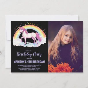 Rainbow Unicorn Invitations d'anniversaire avec ph