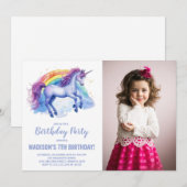 Rainbow Unicorn Invitations d'anniversaire avec ph (Devant / Derrière)
