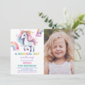 Rainbow Unicorn Invitations d'anniversaire avec ph (Debout devant)