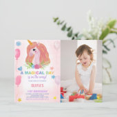 Rainbow Unicorn Invitations d'anniversaire avec ph (Debout devant)