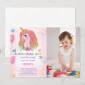 Rainbow Unicorn Invitations d'anniversaire avec ph (Devant / Derrière)