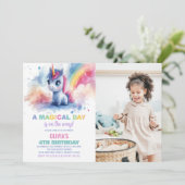 Rainbow Unicorn Invitations d'anniversaire avec ph (Debout devant)