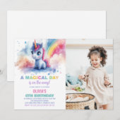Rainbow Unicorn Invitations d'anniversaire avec ph (Devant / Derrière)