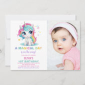 Rainbow Unicorn Invitations d'anniversaire avec ph (Devant)