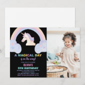 Rainbow Unicorn Invitations d'anniversaire avec ph (Devant / Derrière)