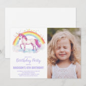 Rainbow Unicorn Invitations d'anniversaire avec ph (Devant / Derrière)