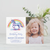 Rainbow Unicorn Invitations d'anniversaire avec ph (Debout devant)