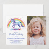 Rainbow Unicorn Invitations d'anniversaire avec ph (Devant / Derrière)