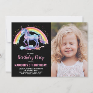 Rainbow Unicorn Invitations d'anniversaire avec ph
