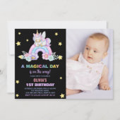 Rainbow Unicorn Invitations d'anniversaire avec ph (Devant)