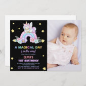 Rainbow Unicorn Invitations d'anniversaire avec ph (Devant / Derrière)