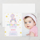 Rainbow Unicorn Invitations d'anniversaire avec ph (Devant / Derrière)