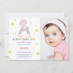 Rainbow Unicorn Invitations d'anniversaire avec ph