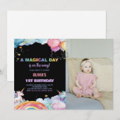 Rainbow Unicorn Invitations d'anniversaire avec ph (Devant / Derrière)