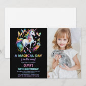 Rainbow Unicorn Invitations d'anniversaire avec ph (Devant / Derrière)