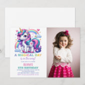 Rainbow Unicorn Invitations d'anniversaire avec ph (Devant / Derrière)