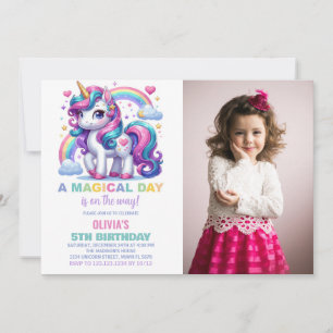 Rainbow Unicorn Invitations d'anniversaire avec ph