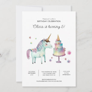 Rainbow Unicorn Invitations de fête d'anniversaire
