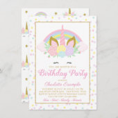 Rainbow Unicorn Invitations de fête d'anniversaire (Devant / Derrière)