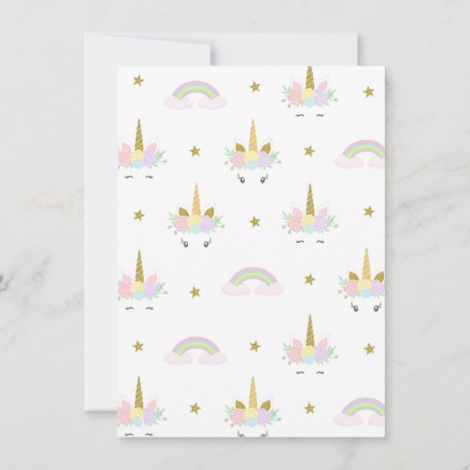 Rainbow Unicorn Invitations de fête d'anniversaire (Dos)